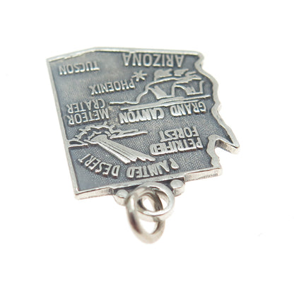 925 Sterling Silver Vintage Arizona State Map Charm Pendant