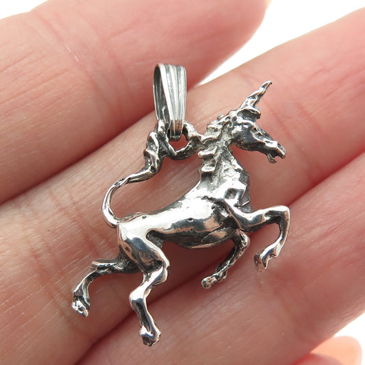 925 Sterling Silver Vintage Unicorn Oxidized Charm Pendant