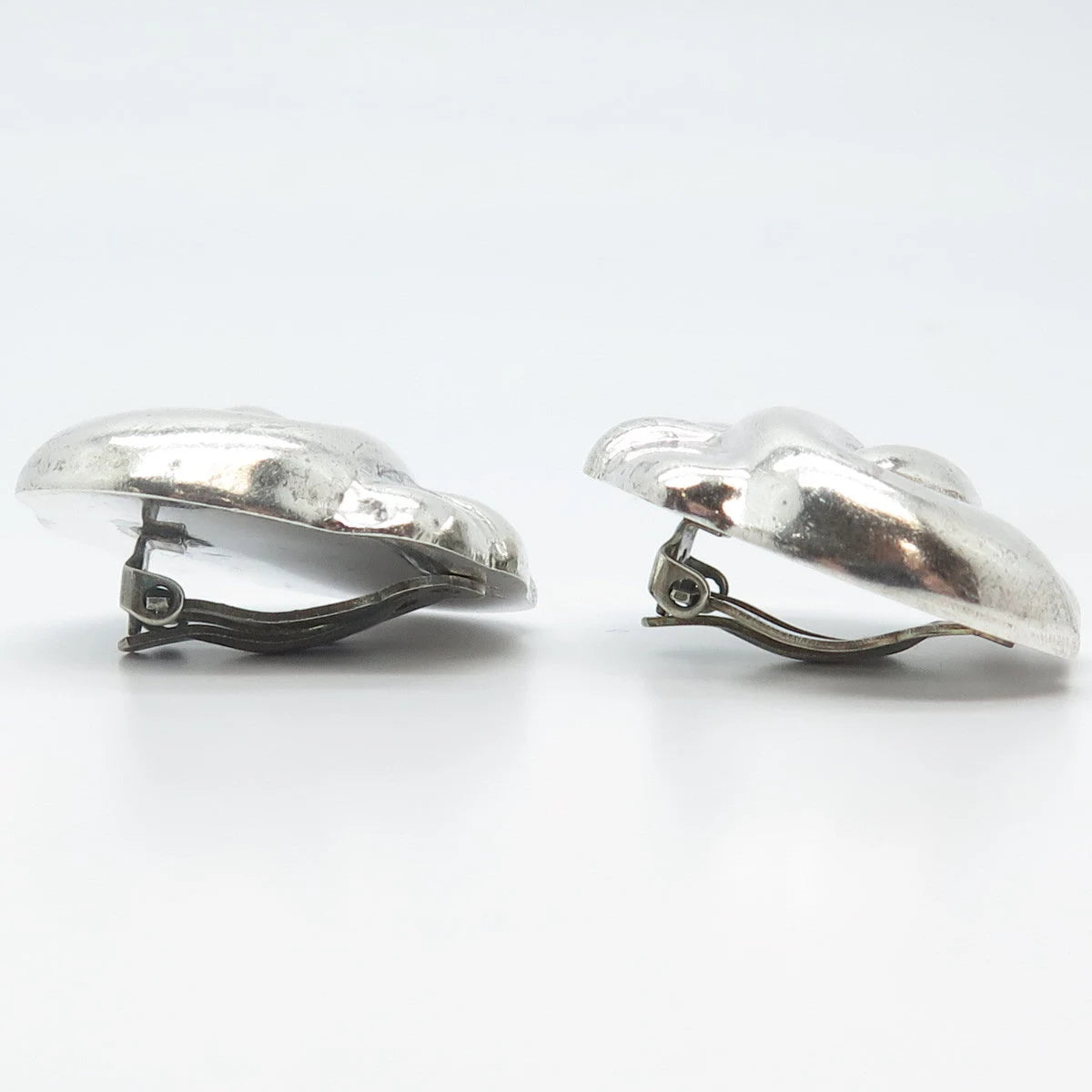 925 Sterling Silver Vintage Mexico Large Modernist Clip On Earrings
