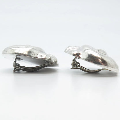 925 Sterling Silver Vintage Mexico Large Modernist Clip On Earrings