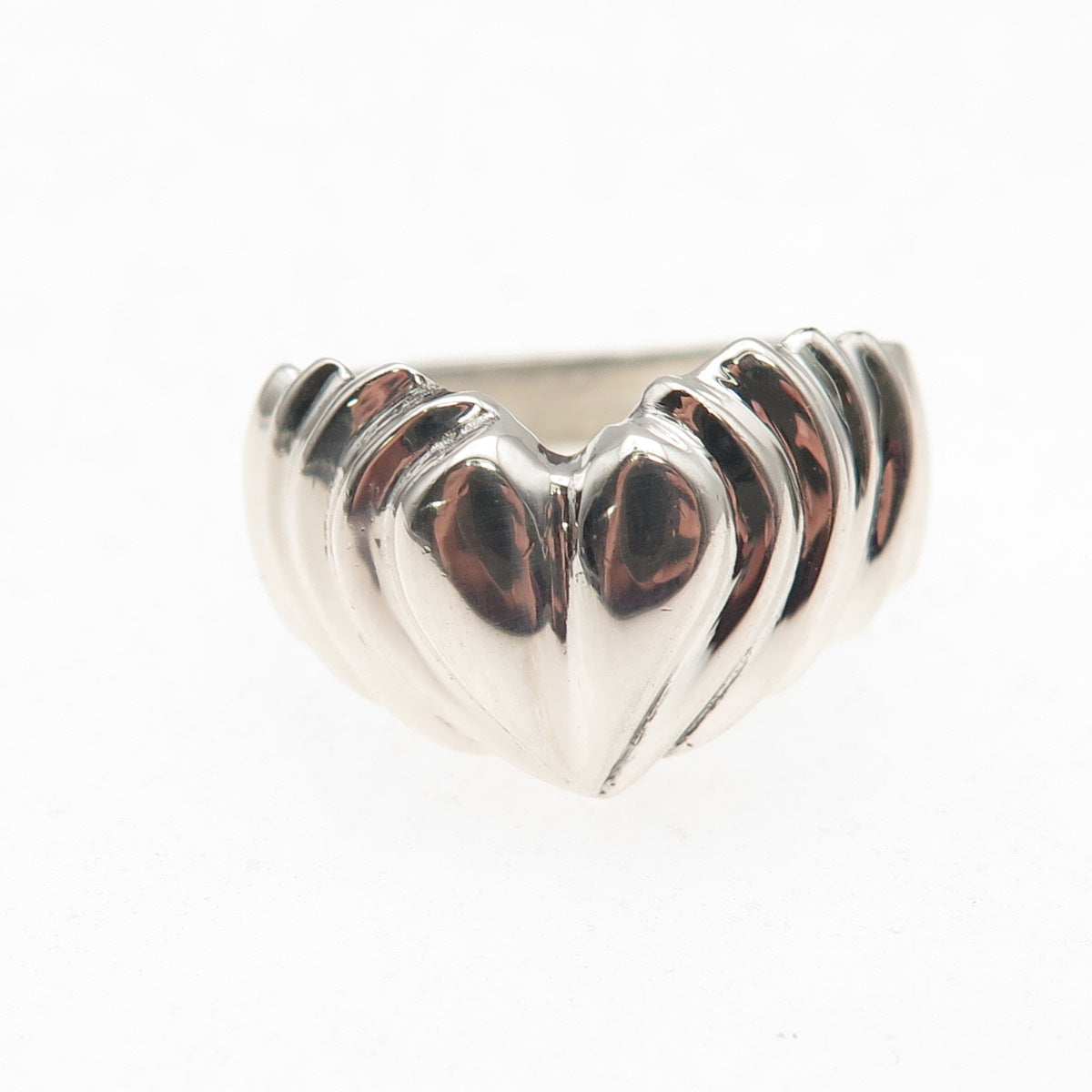 925 Sterling Silver Vintage Modernist Heart Oxidized Ring Size 7.25