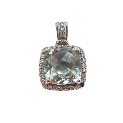 SAI 925 Sterling Silver Real Prasiolite & C Z Green Love Mini Charm Pendant