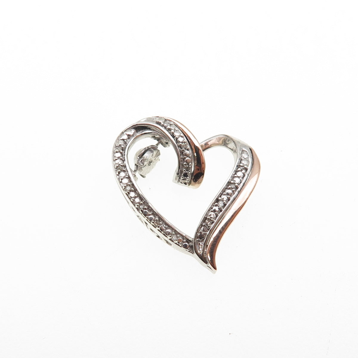 925 Sterling Silver 10K Rose Gold Real Diamond Heart Mini Slide Charm Pendant