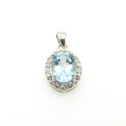 HAN 925 Sterling Silver Real Round & Oval-Cut White & Blue Topaz Pendant