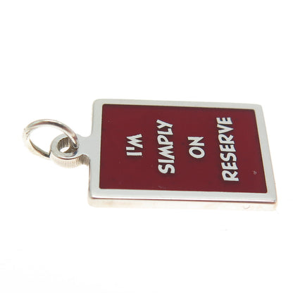 925 Sterling Silver Red Enamel "I'm Simply On Reserve" Minimalist Charm Pendant