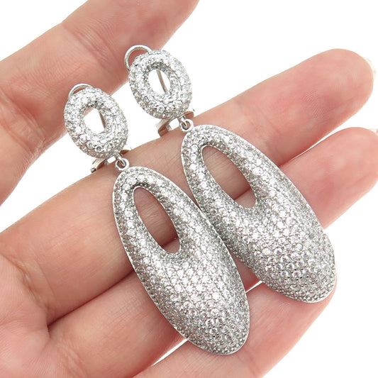 925 Sterling Silver Round-Cut C Z Oval Dangling Omega Back Earrings