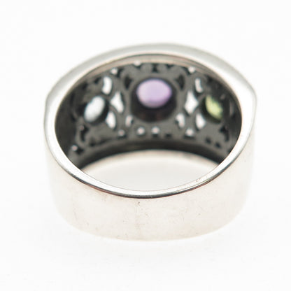Pranda Sterling Silver Vintage Real Amethyst Peridot & Blue Topaz Ring Size 7.25