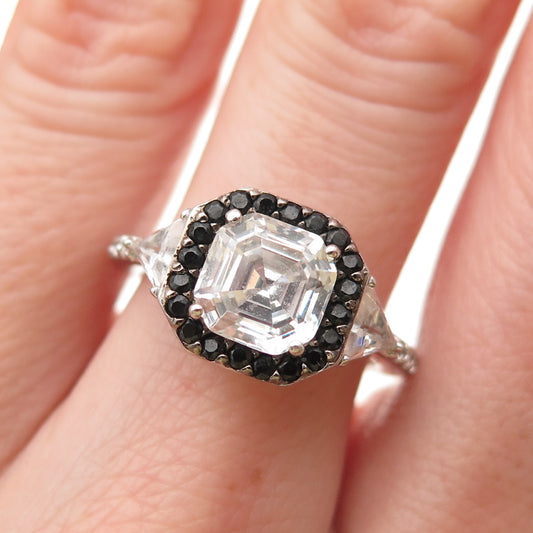 925 Sterling Silver Real Black Spinel & C Z Ring Size 7