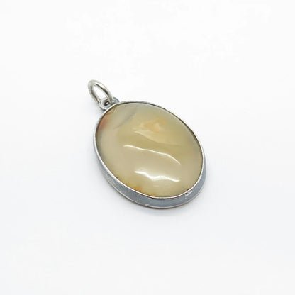 925 Sterling Silver Vintage Real Agate Gem Oval Pendant