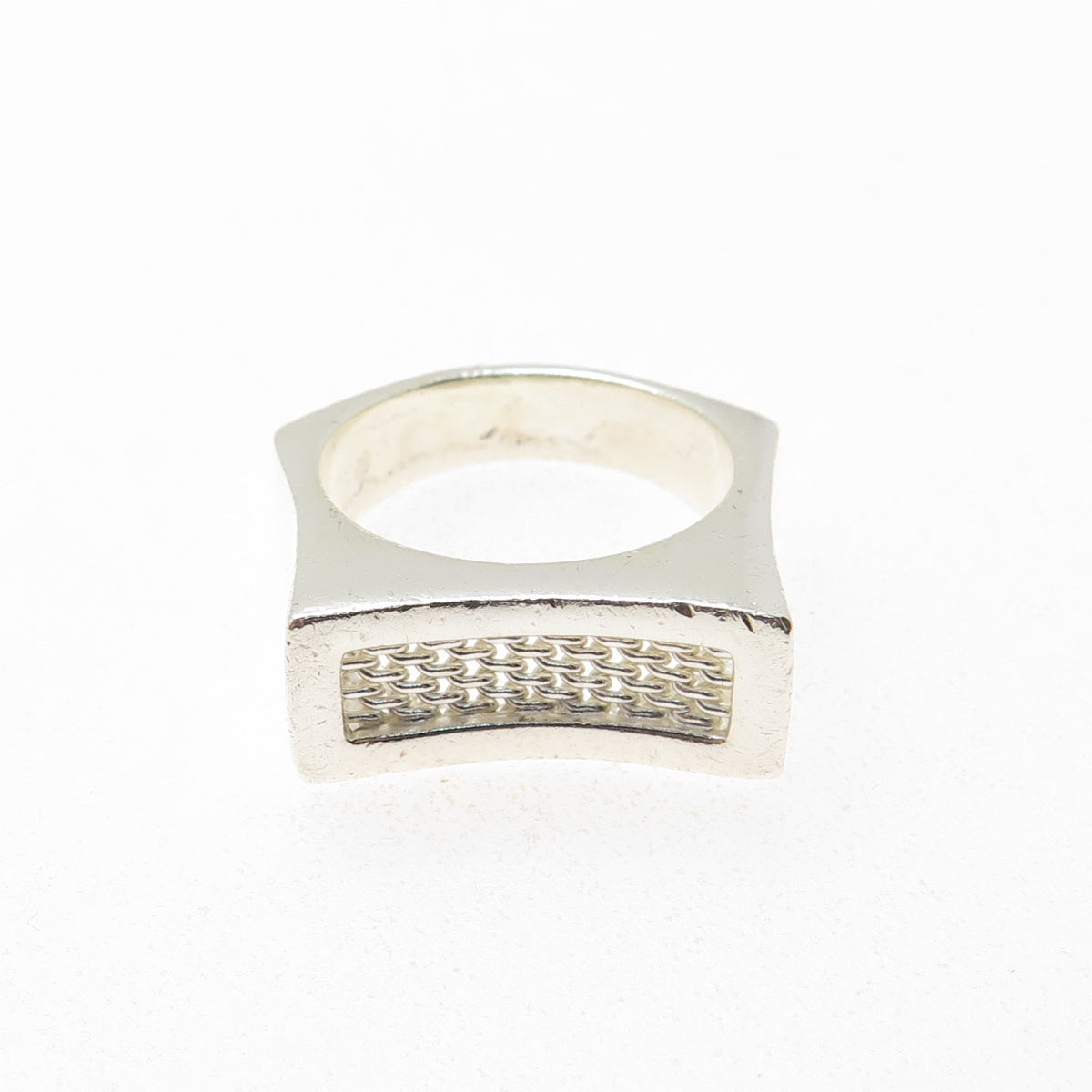 925 Sterling Silver Vintage Modernist Mesh Ring Size 8.25