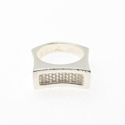 925 Sterling Silver Vintage Modernist Mesh Ring Size 8.25
