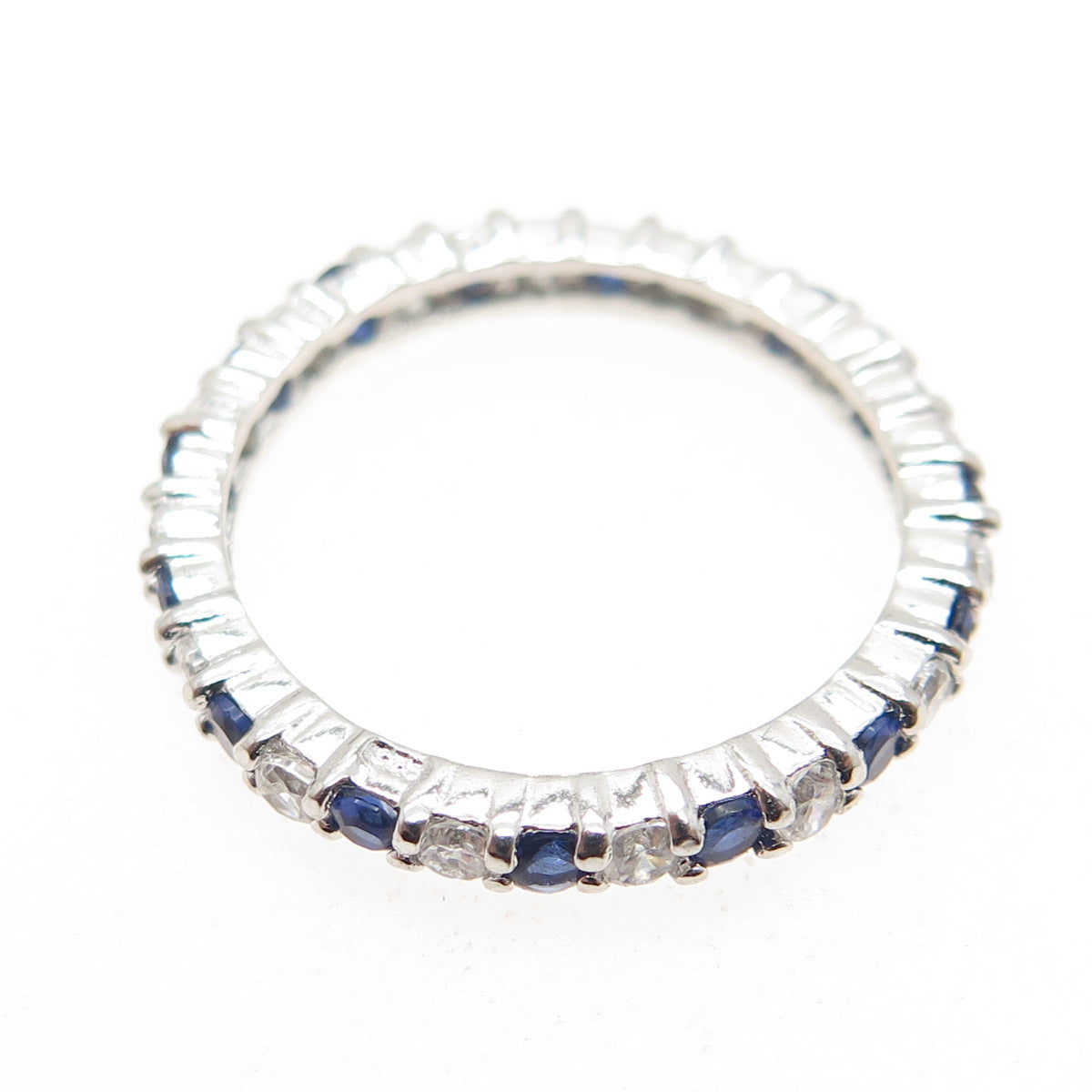 925 Sterling Silver Round-Cut Blue & White C Z Eternity Band Ring Size 8