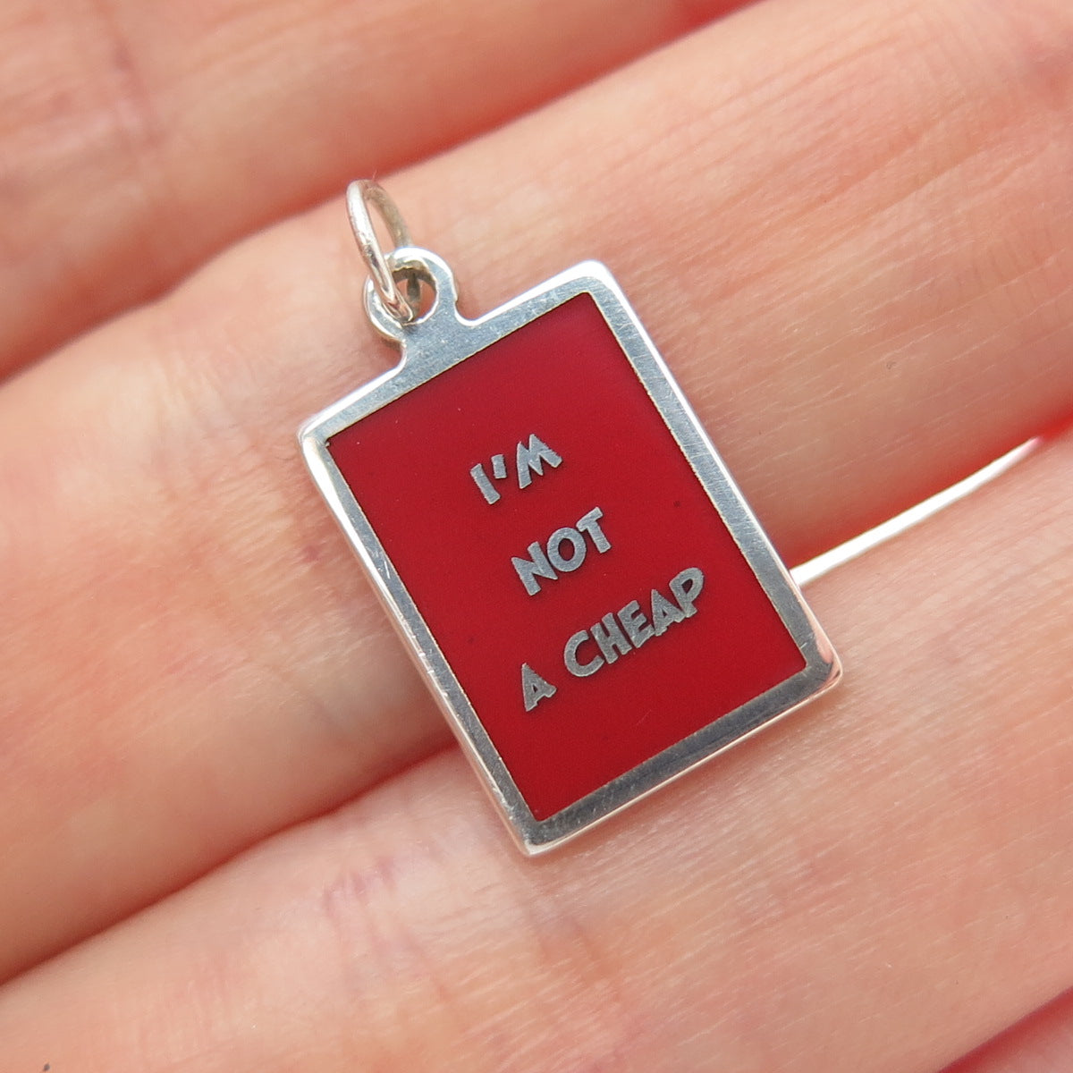 925 Sterling Silver Red Enamel I'm Not A Cheap Minimalist Charm Pendant
