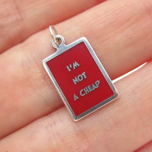 925 Sterling Silver Red Enamel I'm Not A Cheap Minimalist Charm Pendant