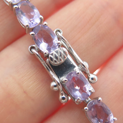 925 Sterling Silver Real Graduated Oval-Cut Amethyst Tennis Link Bracelet 7.5"