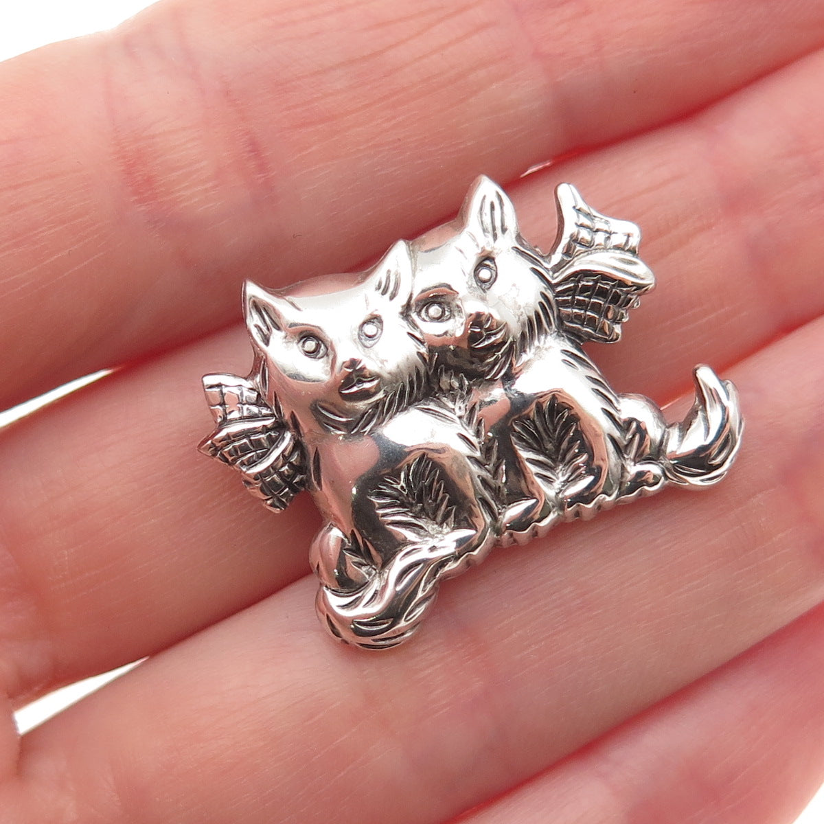 Beau 925 Sterling Silver Vintage Cat Couple Oxidized Pin Brooch