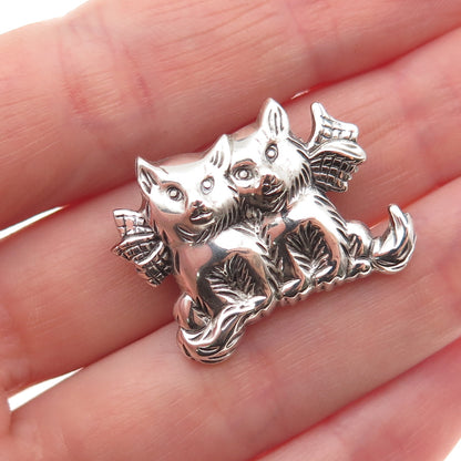 Beau 925 Sterling Silver Vintage Cat Couple Oxidized Pin Brooch