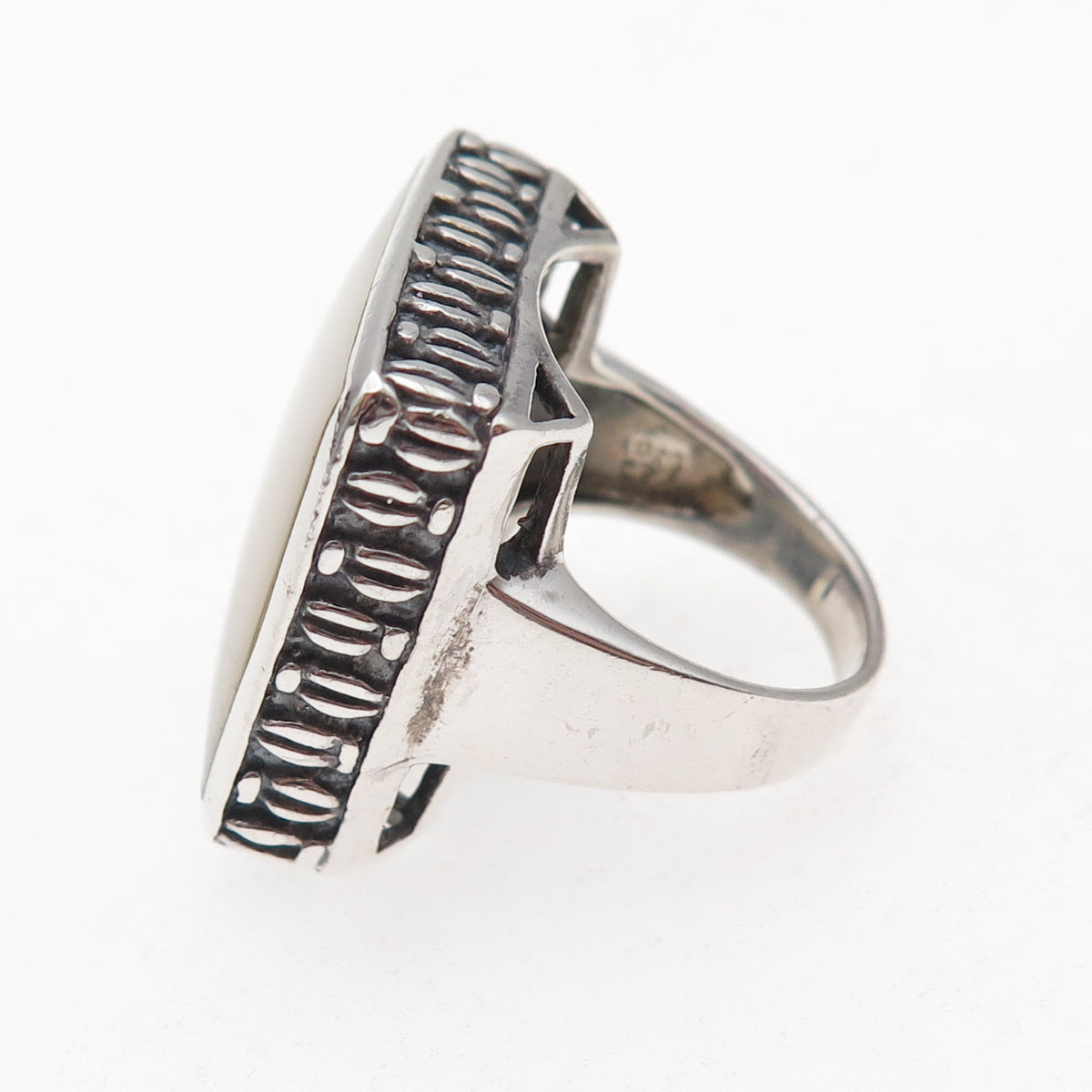 Collins 925 Sterling Silver Vintage Real MOP Oxidized Statement Ring Size 7