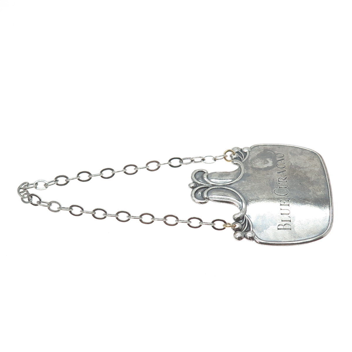 925 Sterling Silver Antique Art Deco Blue Curacao Bottle Tag #353