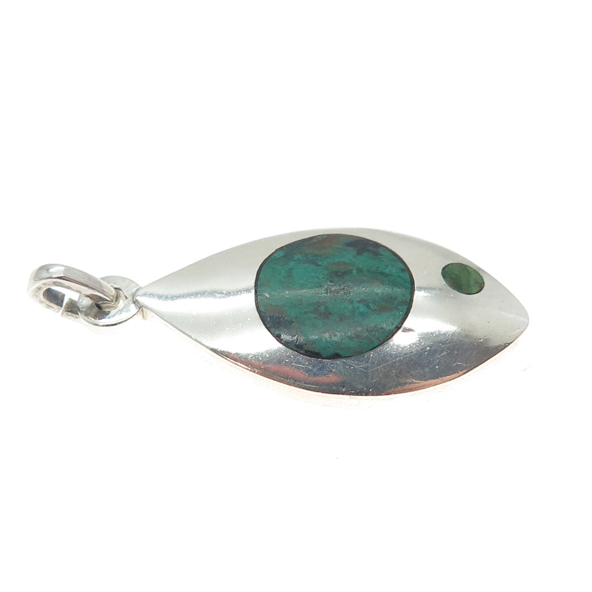 925 Sterling Silver Vintage Mexico Real Azurite Modernist Pendant #18