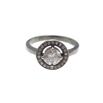 925 Sterling Silver Black Rhodium Round-Cut C Z Engagement Ring Size 7.25