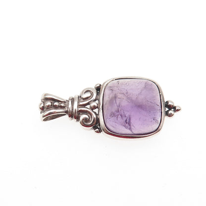 ATI Annika Witt 925 Sterling Silver Vintage Real Amethyst Oxidized Charm Pendant
