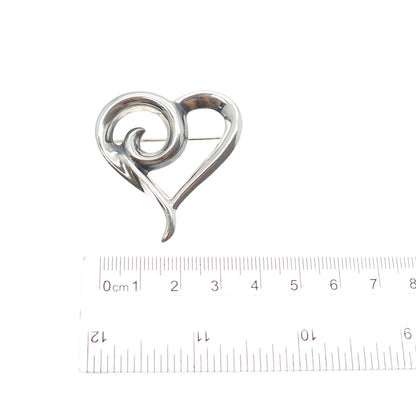 925 Sterling Silver Vintage Modernist Heart Oxidized Pin Brooch