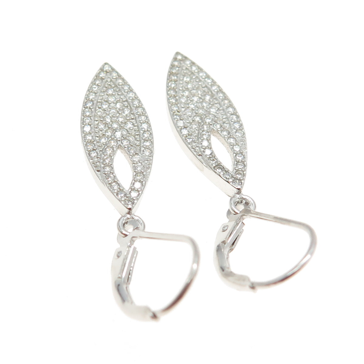 925 Sterling Silver Round-Cut C Z Sparkling Dangling Earrings