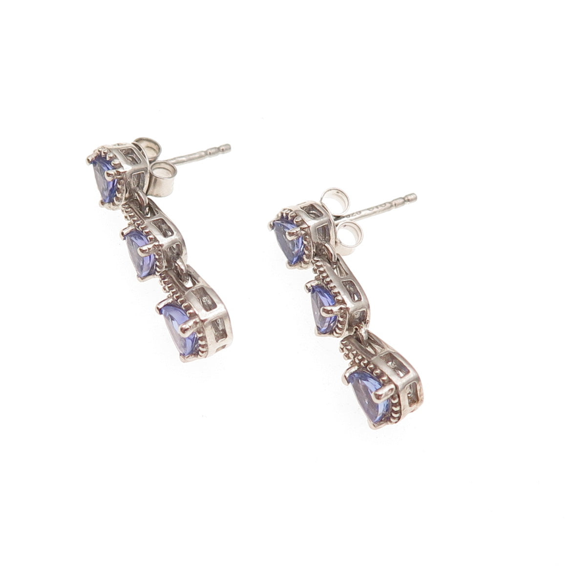 Chuck Clemency 925 Sterling Silver Real Tanzanite Dangle Earrings