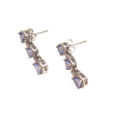 Chuck Clemency 925 Sterling Silver Real Tanzanite Dangle Earrings