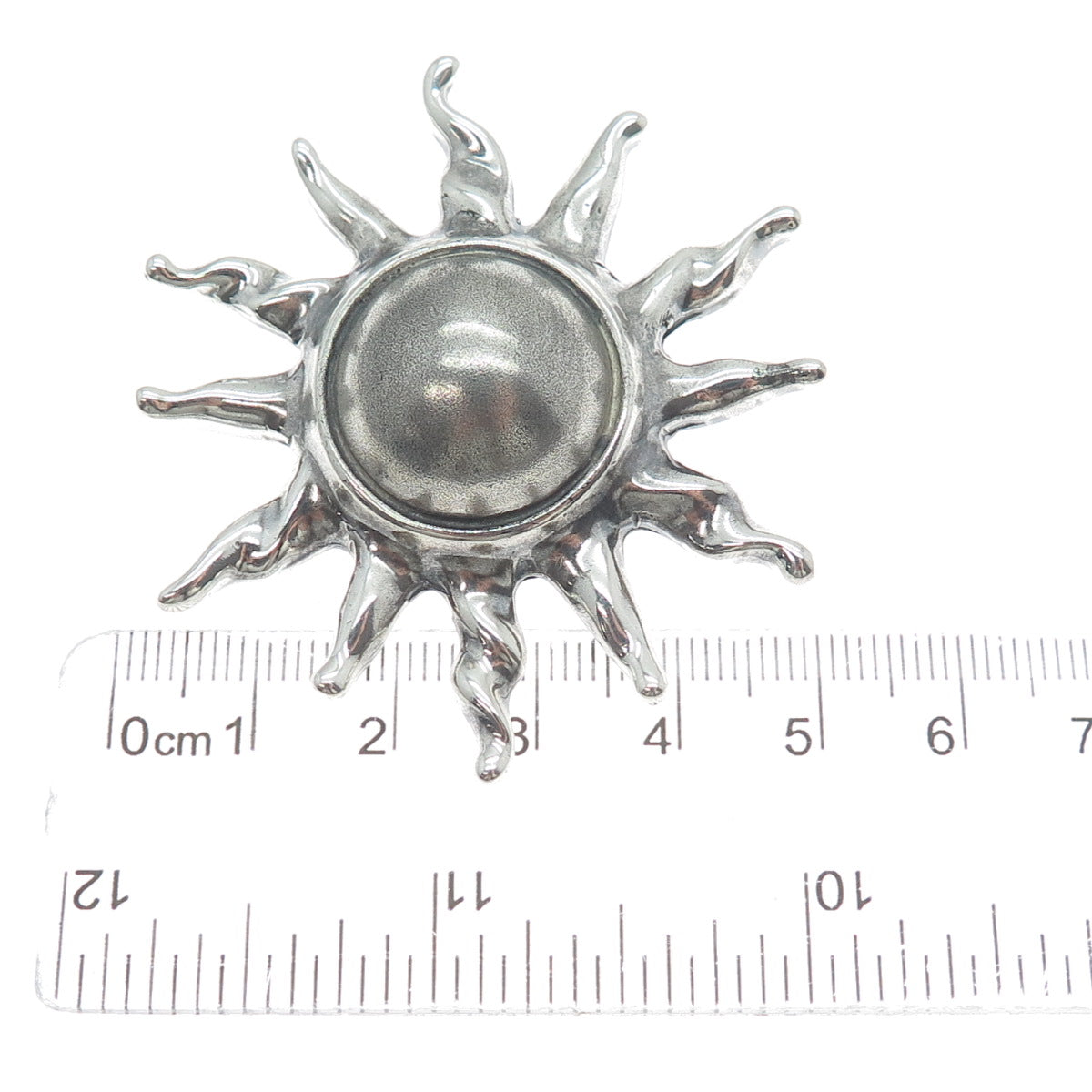 925 Sterling Silver Vintage Mexico Modernist Sun Oxidized Pin Brooch