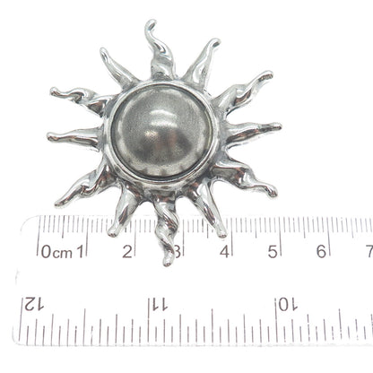 925 Sterling Silver Vintage Mexico Modernist Sun Oxidized Pin Brooch