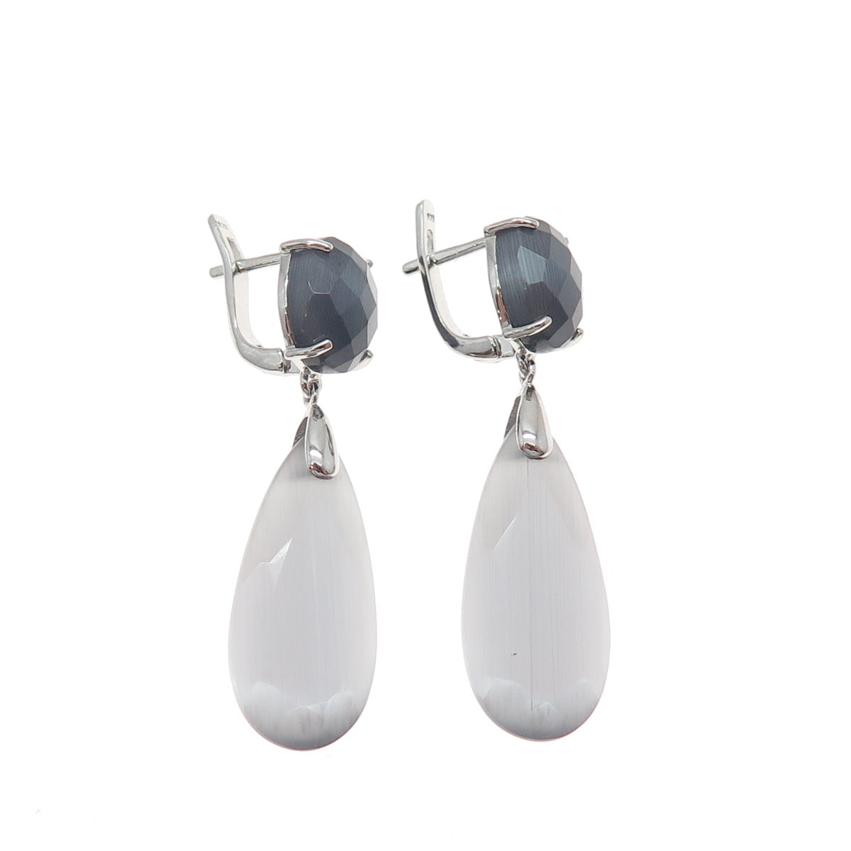 925 Sterling Silver Multi-Color Optic Fiber Cat's Eye Dangle Earrings