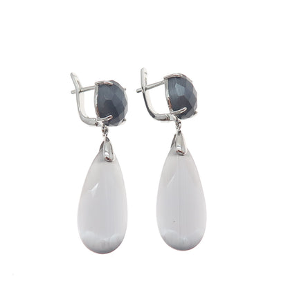 925 Sterling Silver Multi-Color Optic Fiber Cat's Eye Dangle Earrings