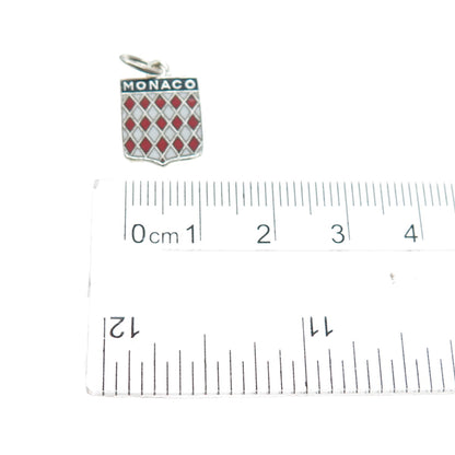 800 Silver Vintage France Enamel Monaco Coat of Arms Minimalist Charm Pendant
