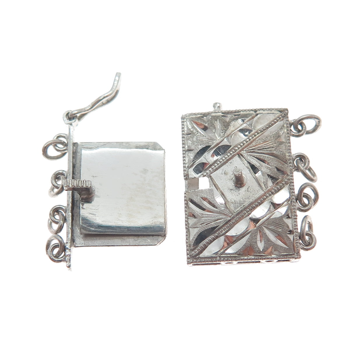 925 Sterling Silver Antique Engraved Lock Clasp for Bracelet / Necklace