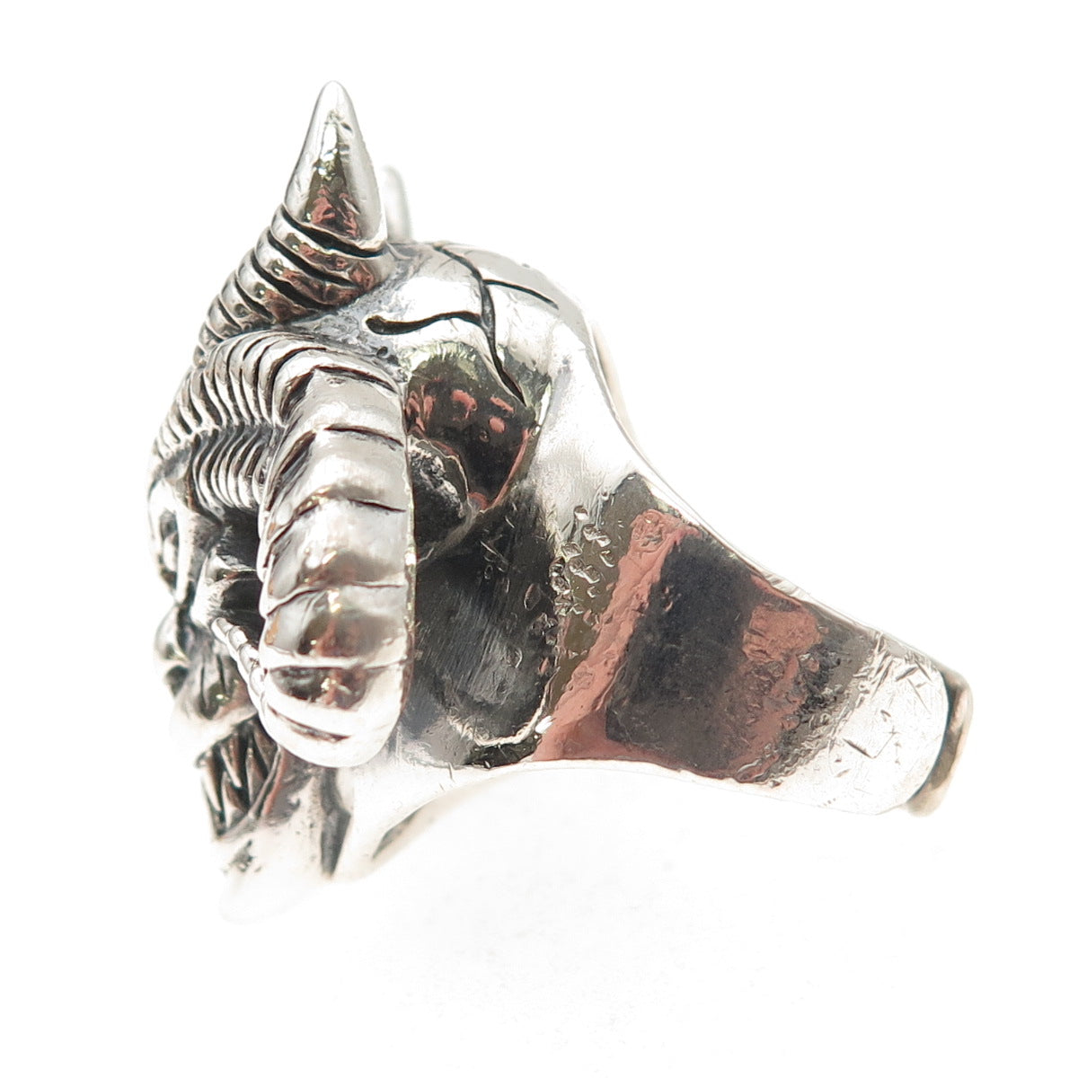 925 Sterling Silver Vintage Demon Skull Oxidized Adjustable Ring Size 9.5