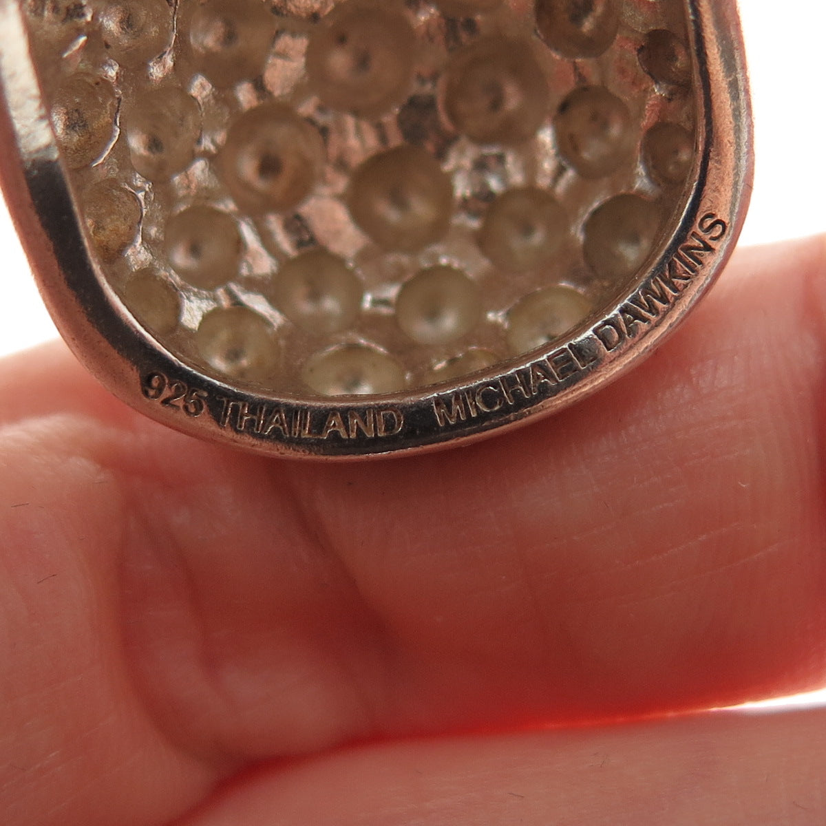 MICHAEL DAWKINS 925 Sterling Silver Vintage Modernist Beaded Dome Slide Pendant