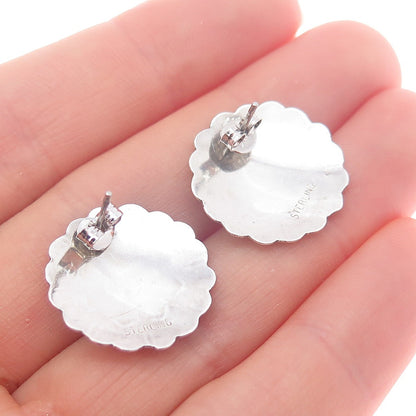 Old Pawn Sterling Silver Vintage Southwestern Turquoise Flower Tribal Earrings