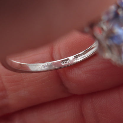 Chuck Clemency 925 Sterling Silver Real Oval & Round-Cut Tanzanite Ring Size 8