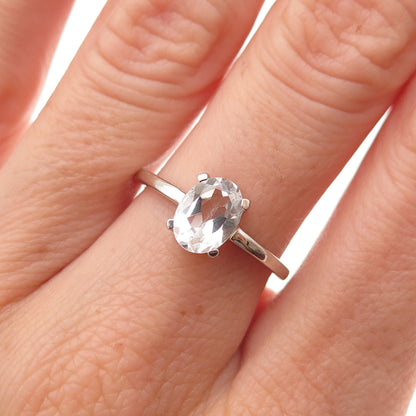 Dazzlers 925 Sterling Silver Real Oval-Cut White Topaz Engagement Ring Size 7