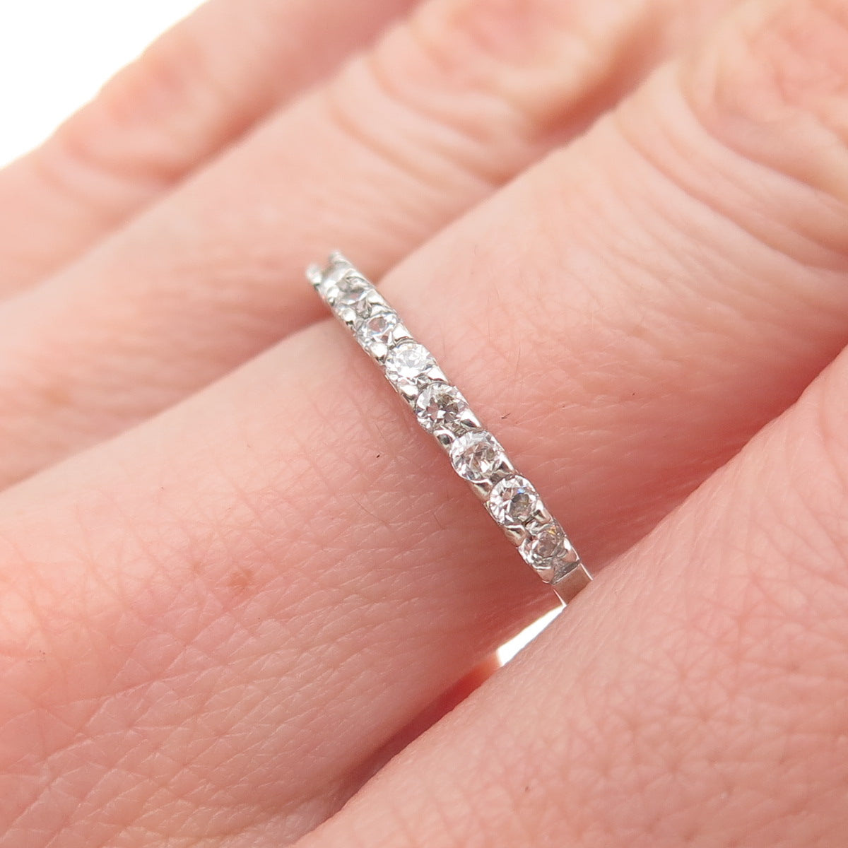 925 Sterling Silver Round-Cut C Z Half Eternity Stackable Ring Size 7