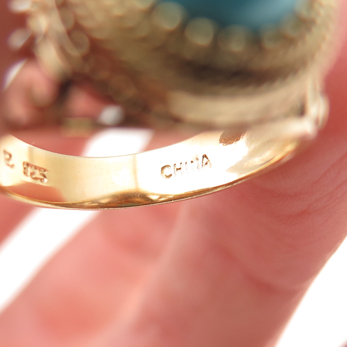 Ross Simons 925 Sterling Silver Gold Plated Real Turquoise Floral Ring Size 9
