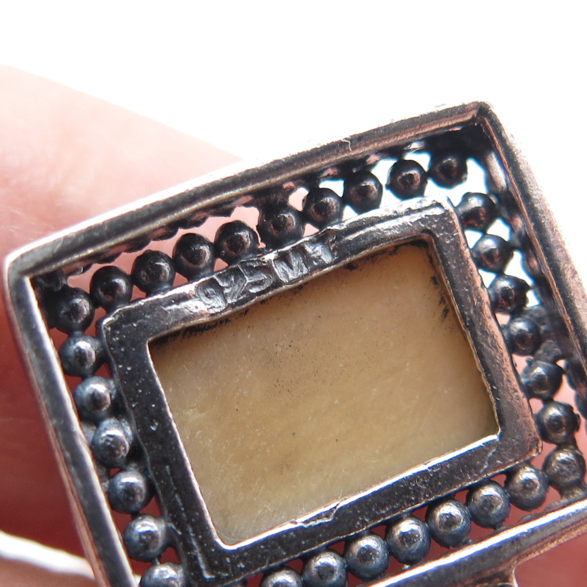 925 Sterling Silver Vintage Real Jasper Beaded Oxidized Charm Pendant