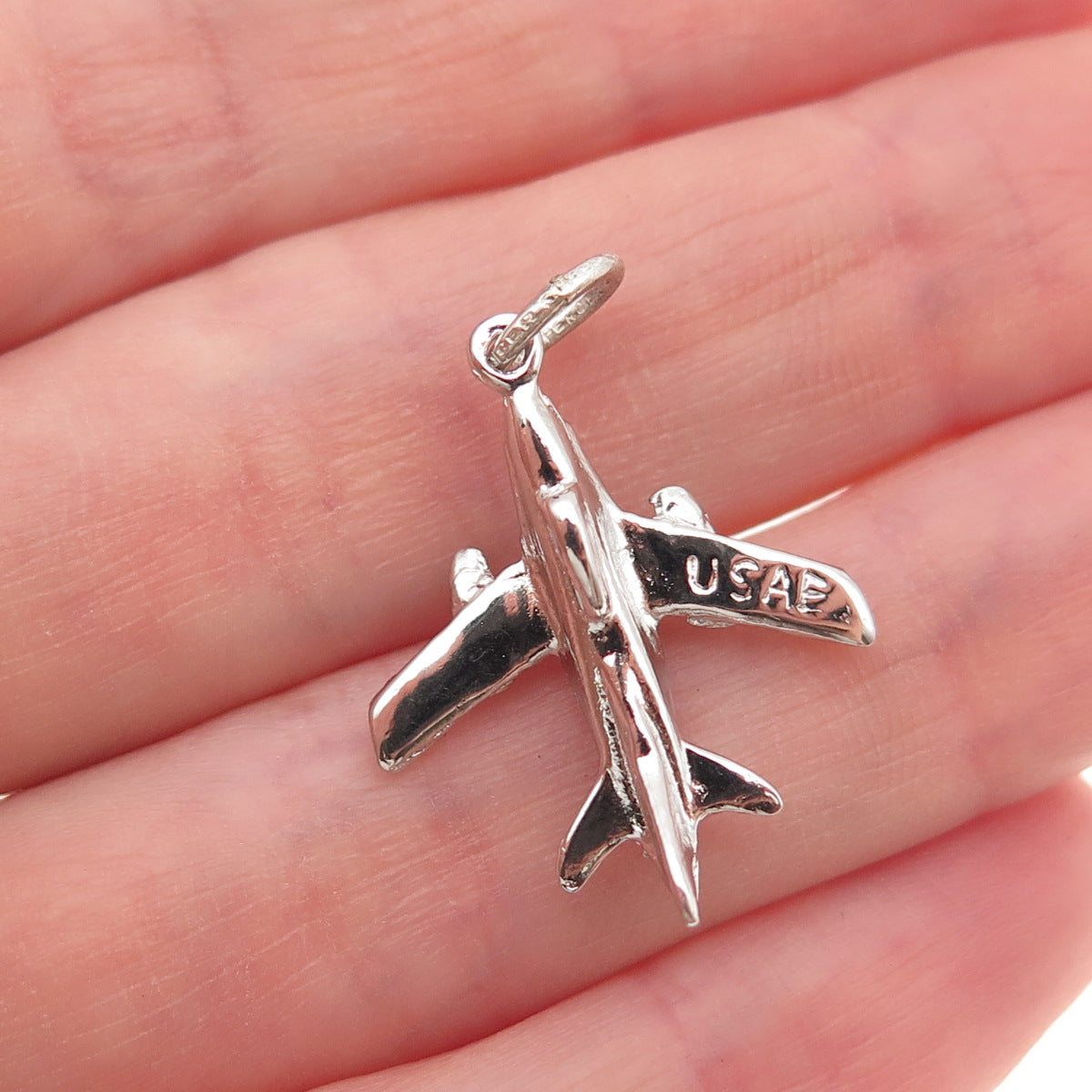 Spencer 925 Sterling Silver Vintage US Air Force Fighter Jet 3D Charm Pendant