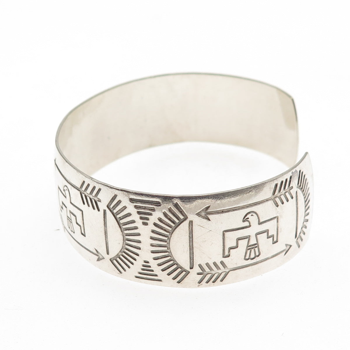 Old Pawn 925 Sterling Silver Vintage Thunderbird Tribal Adjustable Bracelet 7"