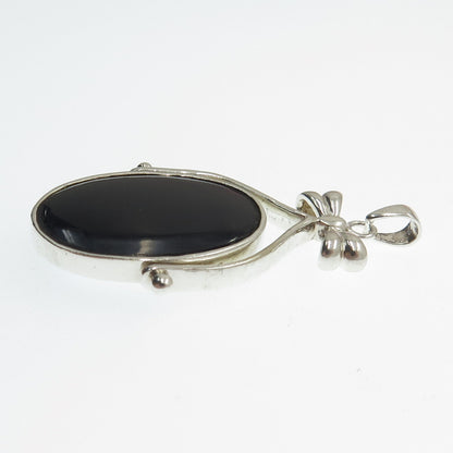 925 Sterling Silver Vintage Mother-of-Pearl & Black Onyx Gem Reversible Pendant