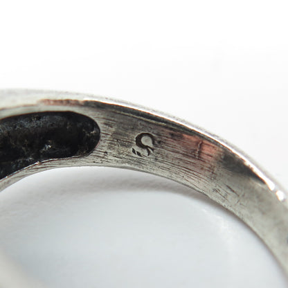 925 Sterling Silver Vintage Real Black Onyx Gemstone Modernist Ring Size 7.5