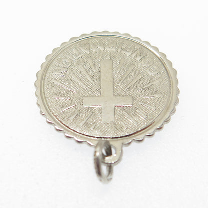 ELCO 925 Sterling Silver Vintage "Confirmation" Cross Religious Round Pendant