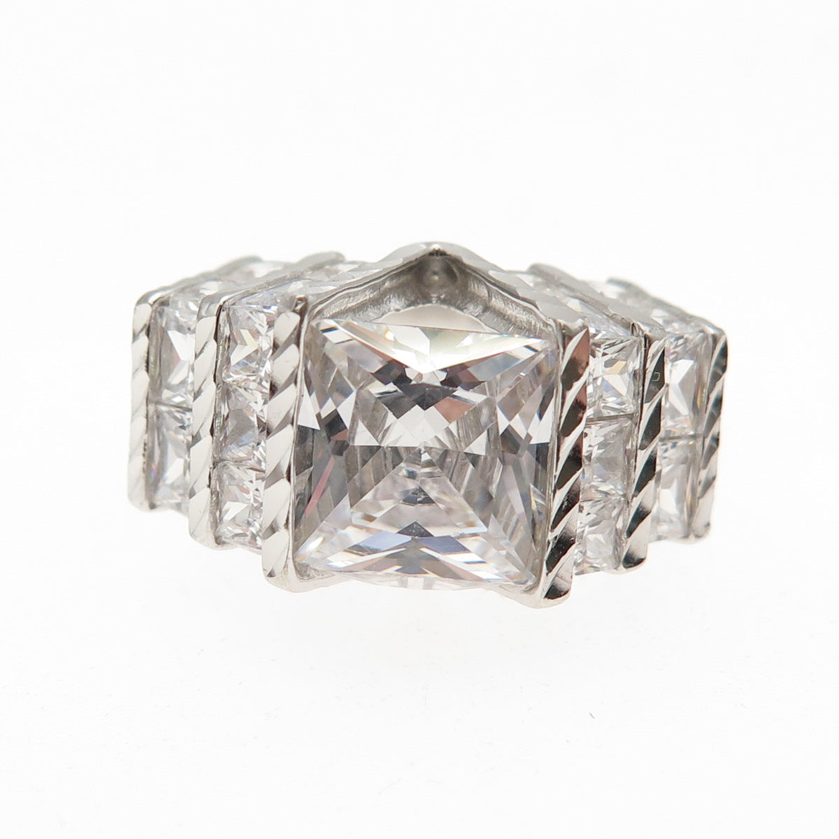 DEE BERKLE 925 Sterling Silver Princess-Cut C Z Engagement Ring Size 8